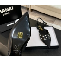 Buy Luxury Chanel Lambskin & Grosgrain Flats Slingbacks with Pearls Black 2025 CH110314 1103117