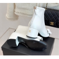 Luxury Chanel Lambskin Heel Ankle Boots with Bow White 2025 CH110303 1103121