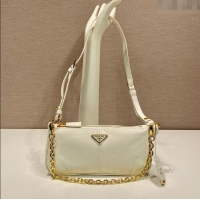Well Crafted Prada Re-Edition 2002 medium leather shoulder bag 1BC221 White 2025