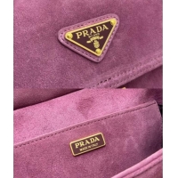 Best Design Prada Explore medium suede shoulder bag with flap 1BD394 Purple 2025