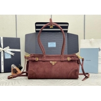 Promotional Prada Bonnie Medium Suede handbag 1BA426 Burgundy 2025