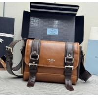 Luxury Cheap Prada Mens Leather shoulder bag 2VD078 Caramel Brown 2025