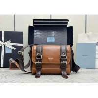 Luxury Cheap Prada Mens Leather shoulder bag 2VD078 Caramel Brown 2025