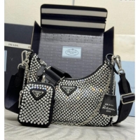 Grade Design Prada Re-Edition 2005 crystal-studded satin Bag 1BH204 Black 2025