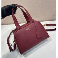 Best Quality Prada Small leather top-handle bag 1BB149 Dark Burgundy 2025