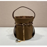 New Cheap Prada Petit Sac Noir mini nylon bucket bag 1BE088 Brown 2025