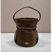 New Cheap Prada Petit Sac Noir mini nylon bucket bag 1BE088 Brown 2025