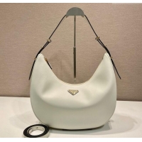 Famous Brand Prada Large leather hobo shoulder bag 1BC212 White 2025