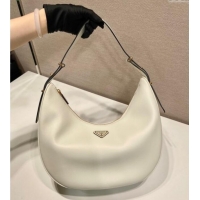 Famous Brand Prada Large leather hobo shoulder bag 1BC212 White 2025