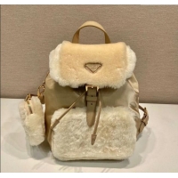 Trendy Design Prada Re-Nylon and shearling backpack bag 1BZ074 Beige 2025