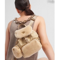 Trendy Design Prada Re-Nylon and shearling backpack bag 1BZ074 Beige 2025