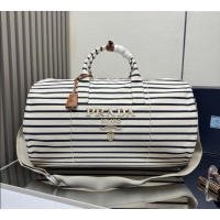 Top Design Prada Mens Striped Canvas duffle bag 2VC051 Ivory/Blue 2025