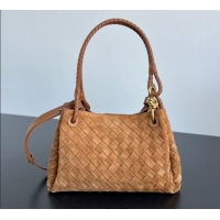 Grade Quality Bottega Veneta Parachute Medium Shoulder Bag in Intrecciato Suede 835921 Amber Brown 2025