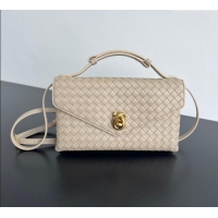Luxury Cheap Bottega Veneta Knot Lock Cross-body Bag in Intrecciato Leather 817191 Light Beige 2025