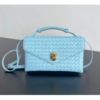 Best Product Bottega Veneta Knot Lock Cross-body Bag in Intrecciato Leather 817191 Sky Blue 2025