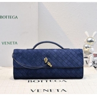 Luxury Discount Bottega Veneta Long Clutch Bag Andiamo in Intrecciato Suede 741511 Blue 2025