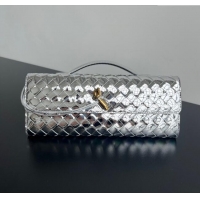 Buy Discount Bottega Veneta Long Clutch Bag Andiamo in Glazed Leather 741511 Silver/Gold 2025