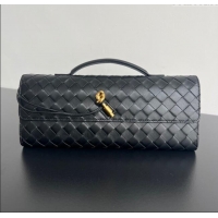 Buy Fashionable Bottega Veneta Long Clutch Bag Andiamo in Intrecciato Leather 741511 Black 2025
