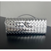 Original Cheap Bottega Veneta Long Clutch Bag Andiamo in Glazed Leather 741511 Silver 2025
