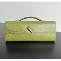 Luxury Cheap Bottega Veneta Long Clutch Bag Andiamo in Crocodile Embossed Leather 741511 Matcha Green 2025