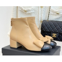 Good Quality Chanel Lambskin Heel Ankle Boots with Bow Beige 2025 CH110303 1103123