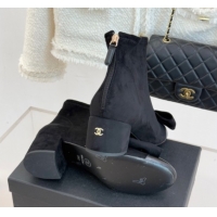 Stylish Chanel Suede and Calfskin Heel Ankle Boots with Bow Black CH110303 1103124