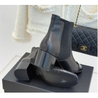 Perfect Chanel Lambskin & Patent Leather Heel Ankle Boots 5cm with Pearls Black 2026 CH11030316 1103125
