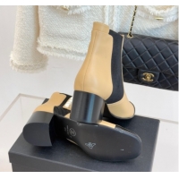 Grade Quality Chanel Lambskin & Patent Leather Heel Ankle Boots 5cm with Pearls Beige CH11030316 1103126