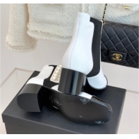 Best Price Chanel Lambskin & Patent Leather Heel Ankle Boots 5cm with Pearls White CH11030316 1103127