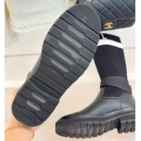 Duplicate Chanel Knit and Calfskin Medium Boots with Buckle Black 2025 CH11030317 1103129