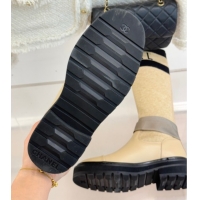 Stylish Chanel Knit and Calfskin Medium Boots with Buckle Beige 2025 CH11030317 1103130