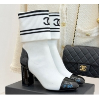 Top Grade Chanel Knit and Patent Calfskin Ankle Boots 7cm White 2025 CH11030318 1103132