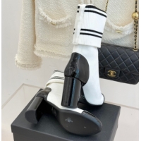 Top Grade Chanel Knit and Patent Calfskin Ankle Boots 7cm White 2025 CH11030318 1103132