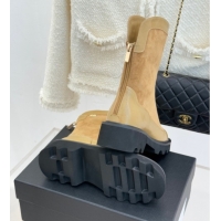 Classic Hot Chanel Suede and Patent Leather Platform Ankle Boots Beige 2025 CH11030319 1103134