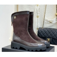 Luxury Chanel Suede and Patent Leather Platform Ankle Boots Brown 2025 CH11030319 1103136