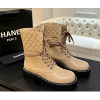 Buy Luxury Chanel Lambskin and Quilted Leather Laced-up Ankle Boots 5cm with Chain Black 2025 CH11030320 1103138