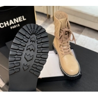 Buy Luxury Chanel Lambskin and Quilted Leather Laced-up Ankle Boots 5cm with Chain Black 2025 CH11030320 1103138