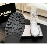 Pretty Style Chanel Lambskin and Quilted Leather Laced-up Ankle Boots 5cm with Chain White CH11030320 1103139
