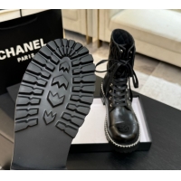 Perfect Chanel Lambskin and Quilted Leather Laced-up Ankle Boots 5cm with Chain Black 2025 CH11030320 1103140
