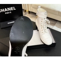 Luxury Chanel Calfskin Leather Laced-up Ankle Boots with Chain White 2025 CH11030321 1103141