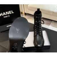 Purchase Chanel Calfskin Leather Laced-up Ankle Boots with Chain Black 2025 CH11030321 1103142