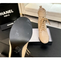 Grade Quality Chanel Calfskin Leather Laced-up Ankle Boots with Chain Beige 2025 CH11030321 1103143
