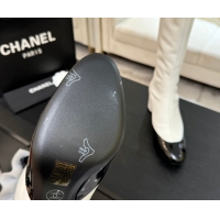 Good Quality Chanel Stretch Lambskin & Patent Leather Heel High Boots 8cm with Bow White 2025 G46831 1103144