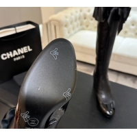 Best Grade Chanel Stretch Lambskin & Patent Leather Heel High Boots 8cm with Bow Black 2025 G46831 1103145