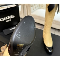 Sophisticated Chanel Stretch Lambskin & Patent Leather Heel High Boots 8cm with Bow Beige 2025 G46831 1103146