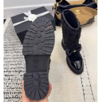Stylish Chanel Fur, Lambskin & Patent Leather Platform Ankle Boots Black 2025 G46636 1103147