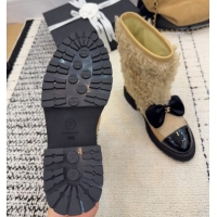 Stylish Chanel Fur, Lambskin & Patent Leather Platform Ankle Boots Beige 2025 G46636 1103148