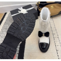 Sumptuous Chanel Fur, Lambskin & Patent Leather Platform Ankle Boots White 2025 G46636 1103149