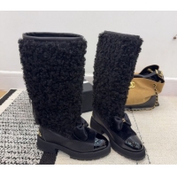 Duplicate Chanel Fur, Lambskin & Patent Leather Platform High Boots Black 2025 G46637 1103150