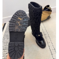 Duplicate Chanel Fur, Lambskin & Patent Leather Platform High Boots Black 2025 G46637 1103150